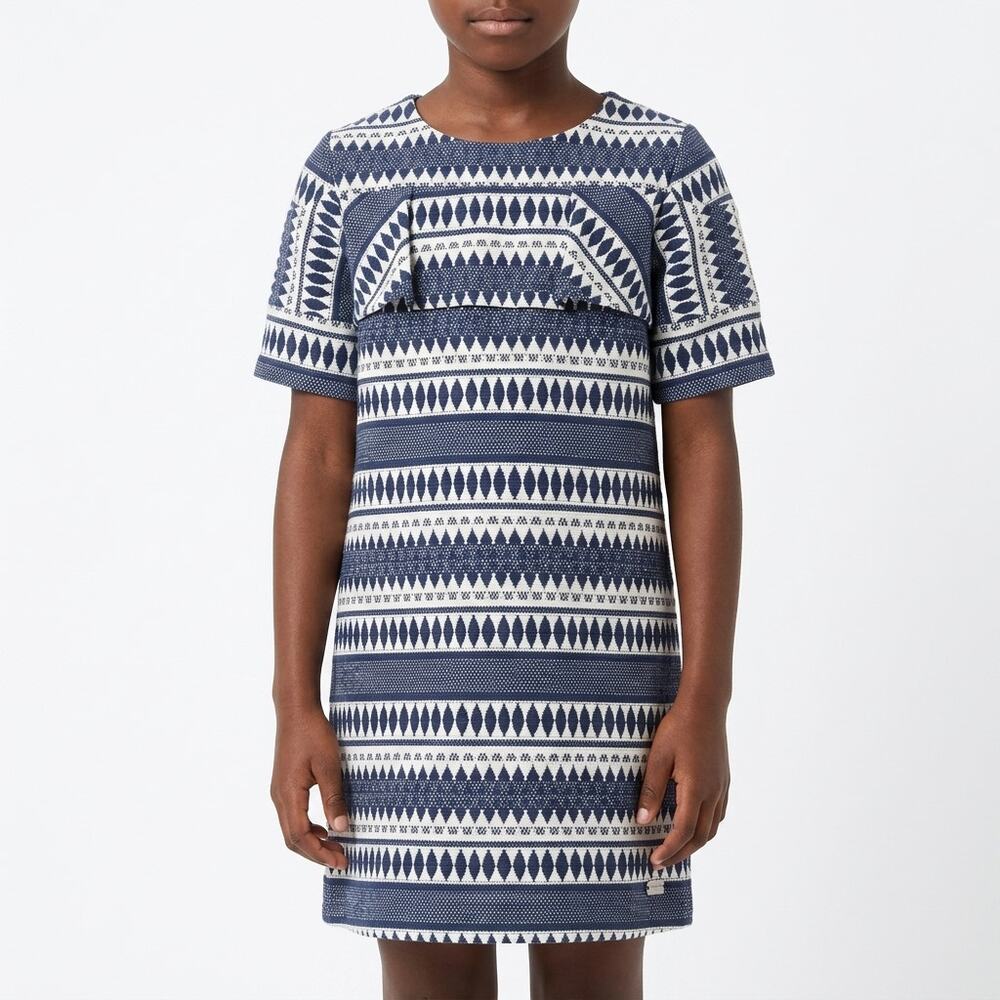 Carrement Beau Blue Shift Short Geometric Dress Girls Size 10